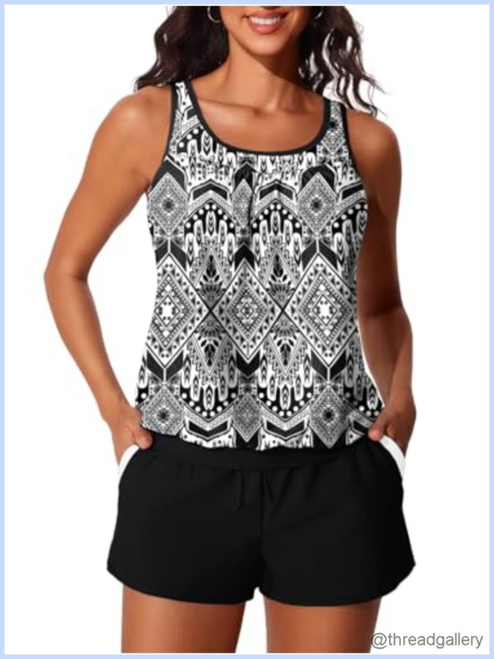 Women's Tankini Swimsuits Two Piece with Pockets Tummy Control Bathing Suit